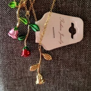 Cute little rosebud necklaces choice from 3 colors red pink and gold